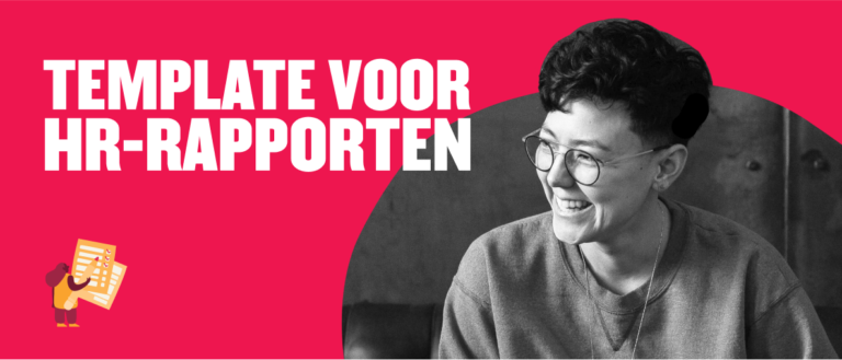 template voor hr-rapporten, smiling person with glasses on a bright pink background